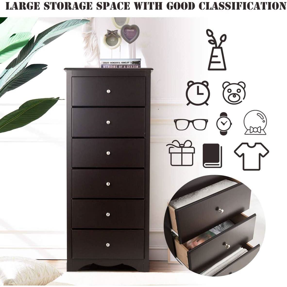 Brown Wood 6 Drawer Dresser For Bedroom Storage Unit