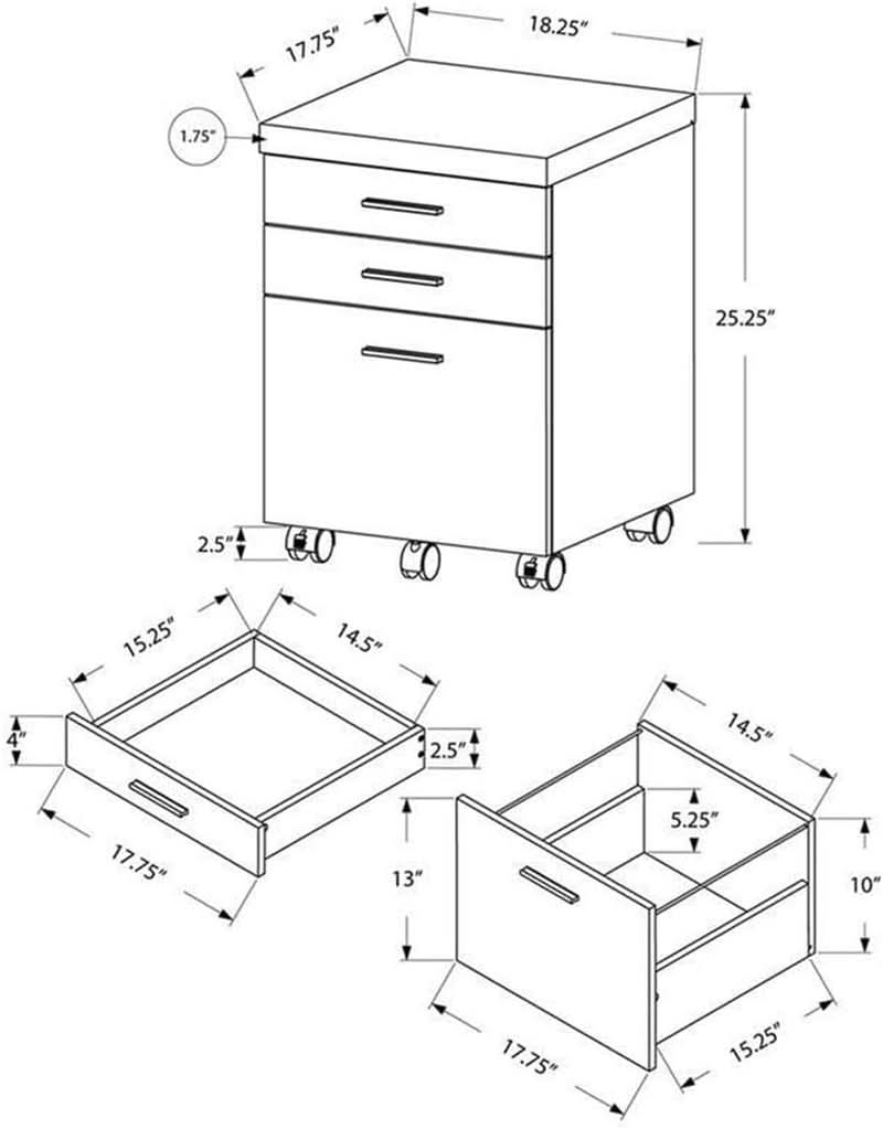 I 7400 Rolling File Cabinet 3 Drawer Brown Laminate