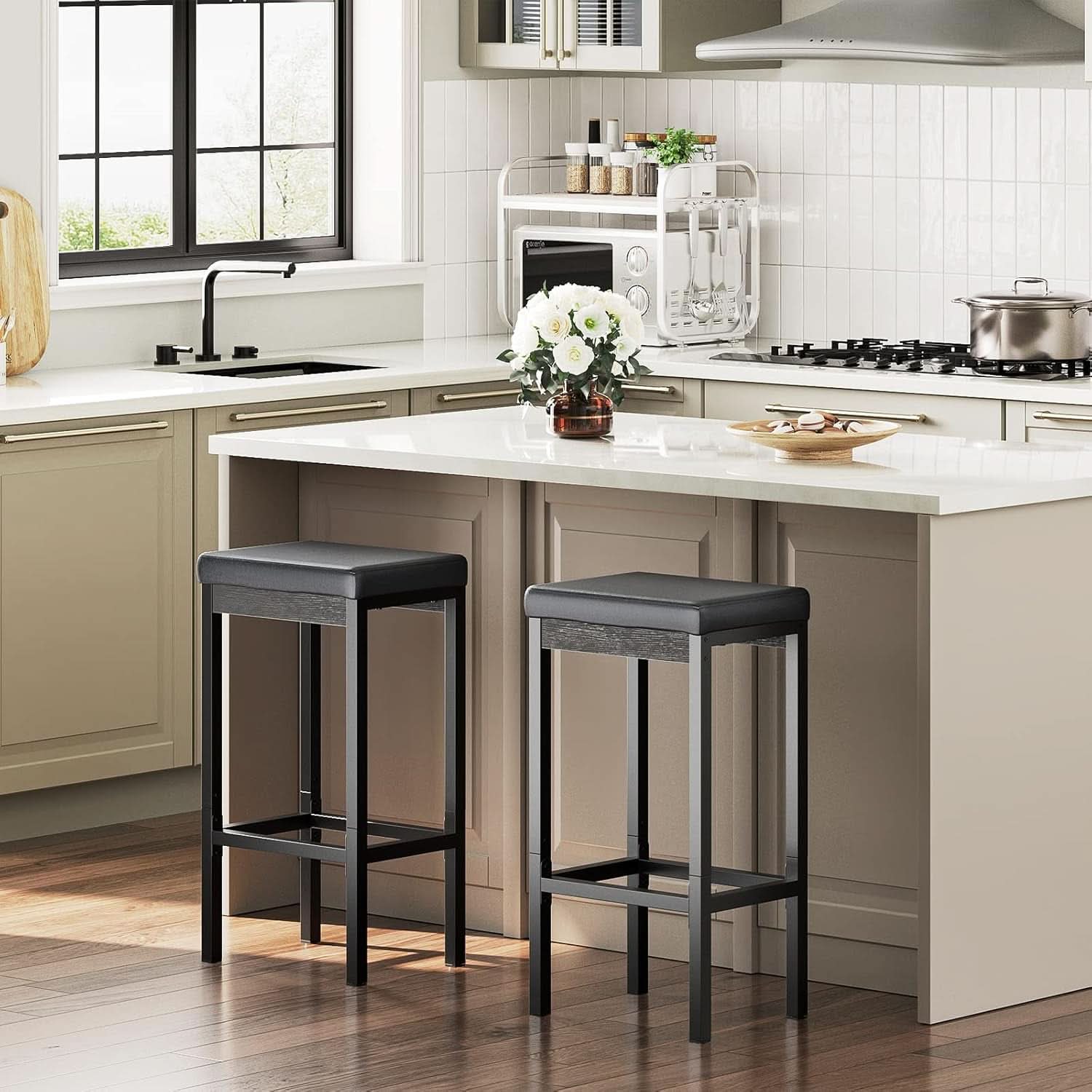 Black 24.8-Inch Bar Stools Set Of 2-Inch Thick Upholstery