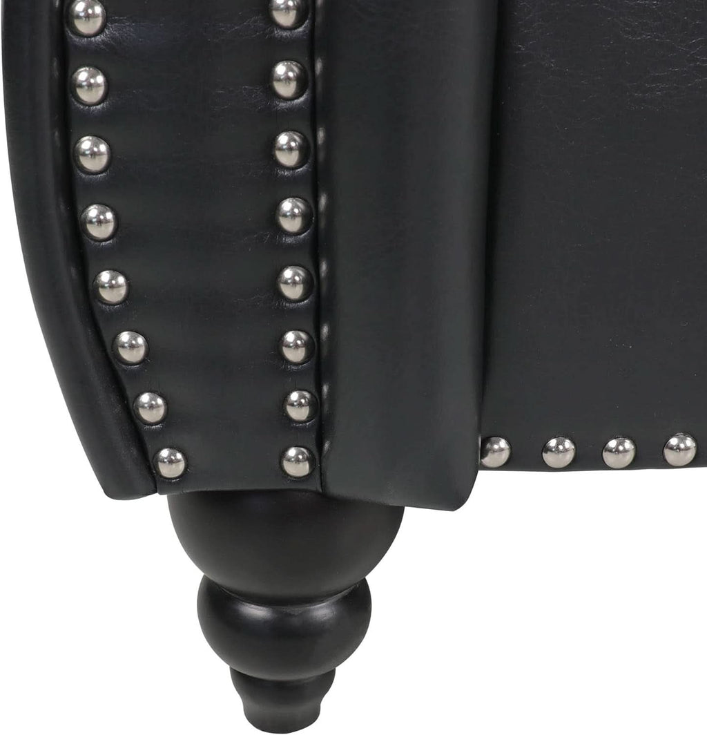 3 Seater PU Chesterfield Sofa Black Tufted Nailhead Trim