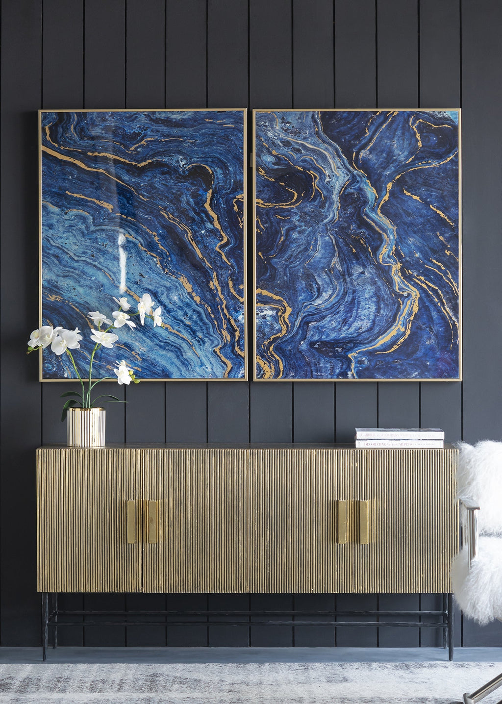 The Oceanus Elegance™ — Marbled Blue & Gold Panel Wall Art