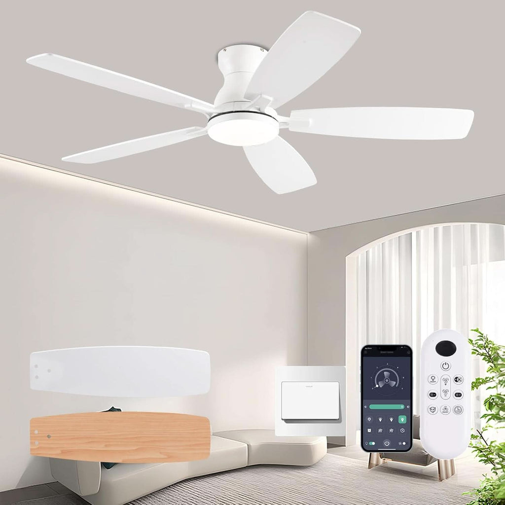 White 52 Inch Ceiling Fan With Remote And LED Lights