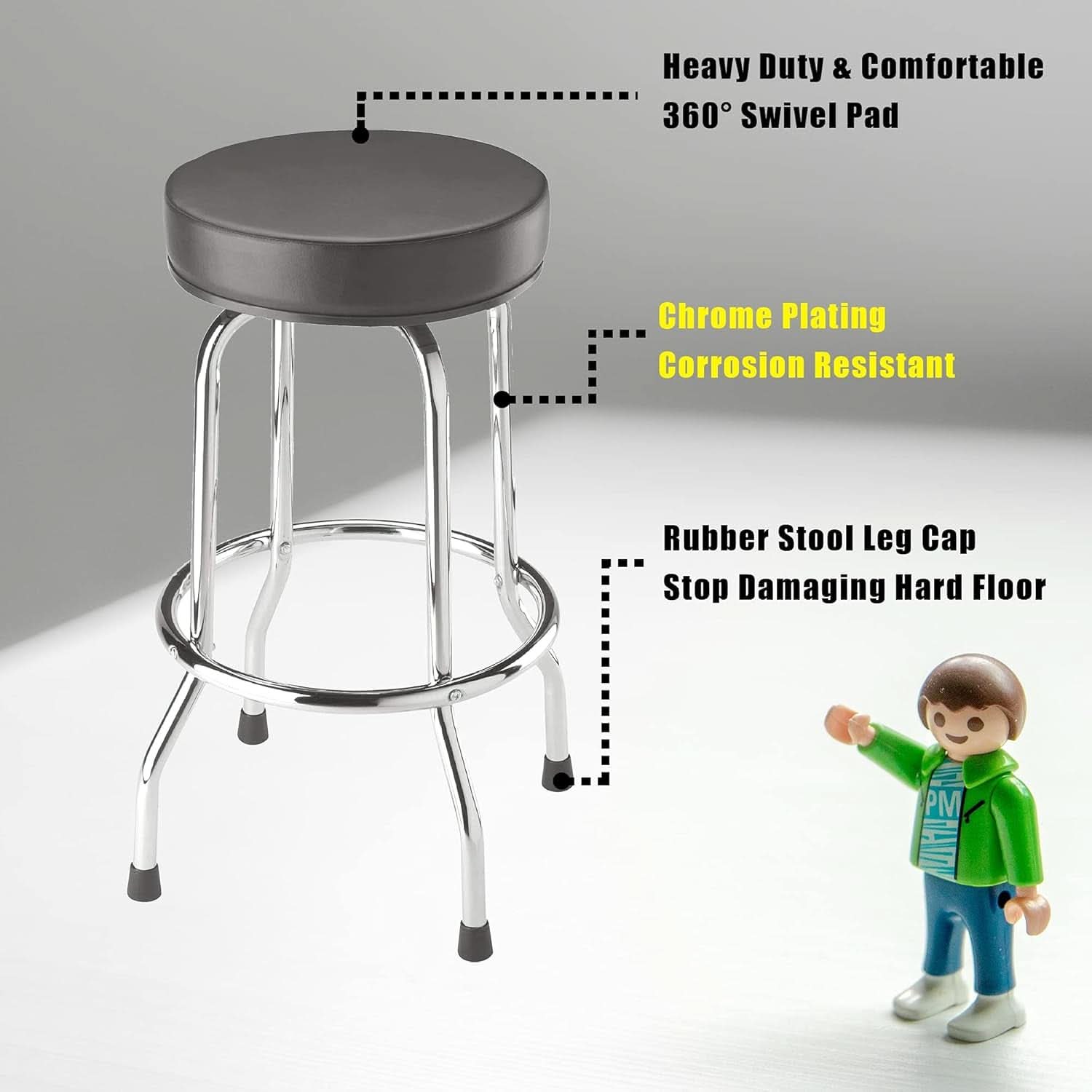 Swivel Bar Stool Padded Black For Garage And Home Use