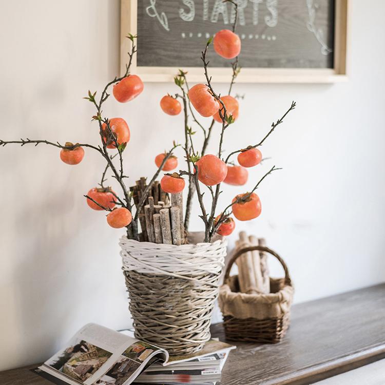 Artificial Fruit Persimmon Fruit Stem 43" Tall