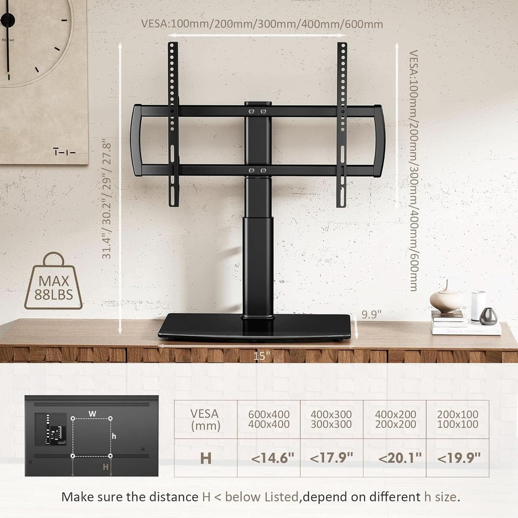 Universal Swivel TV Stand For 32 To 65 Inch TVs With 80 Degree Swivel