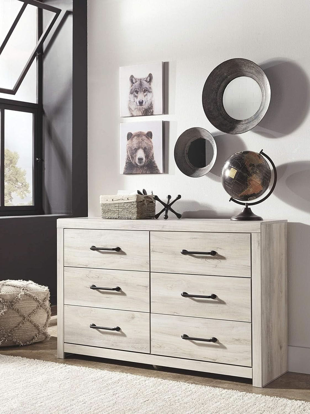 Cambeck Farmhouse Industrial 6 Drawer Dresser Whitewash