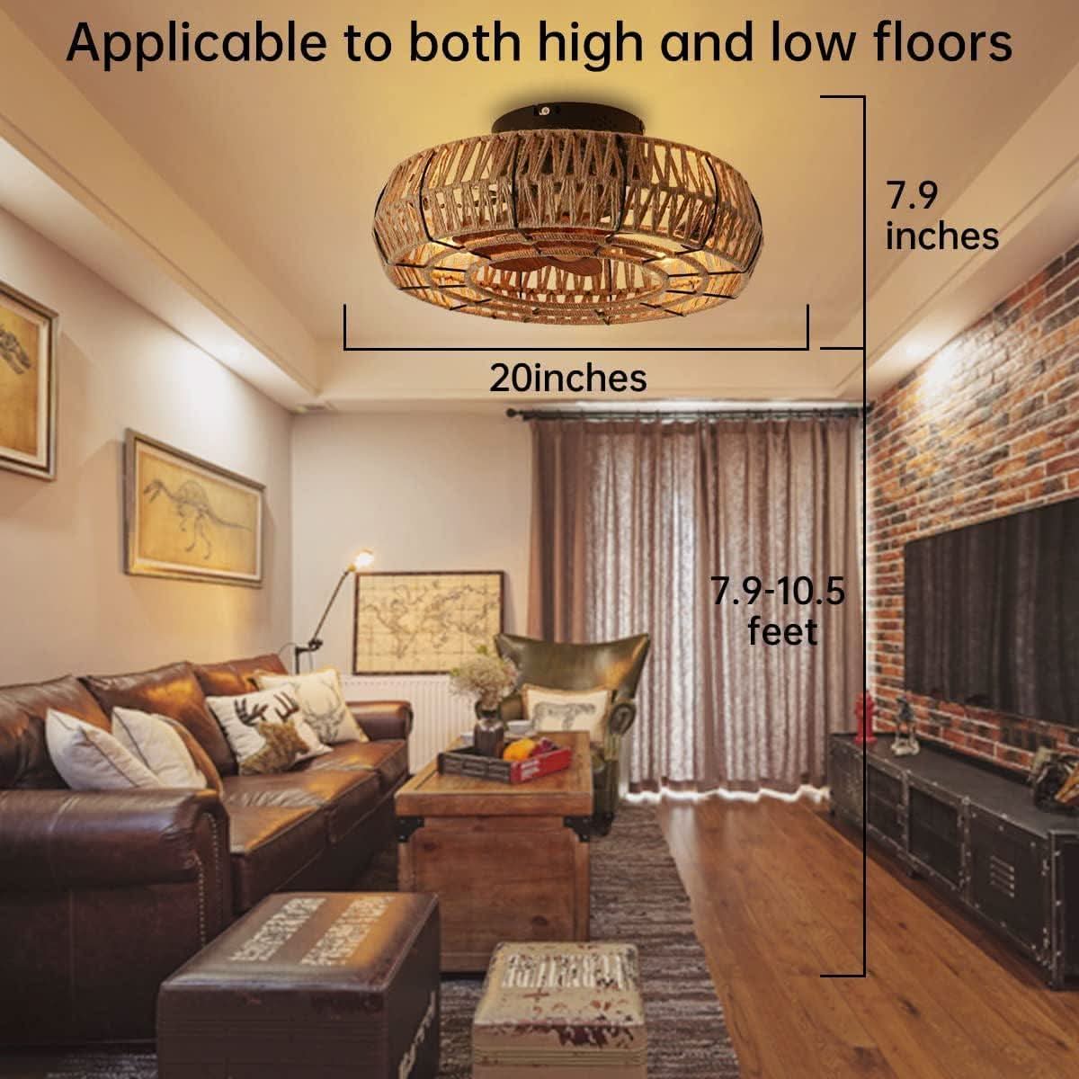 20 Inch Boho Caged Ceiling Fan With Lights And Remote Six Speeds Four Edison Bulbs