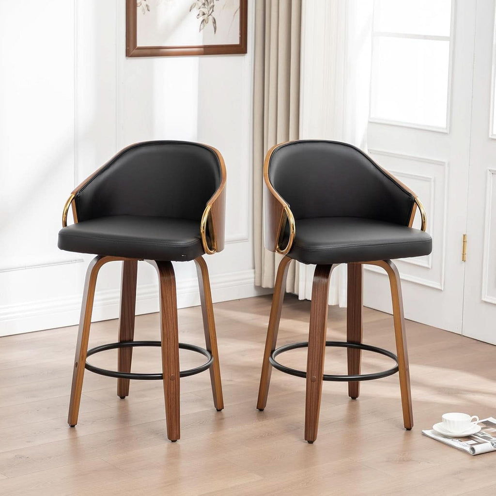 26 Inch Swivel Barstools Set of Two Black Leather