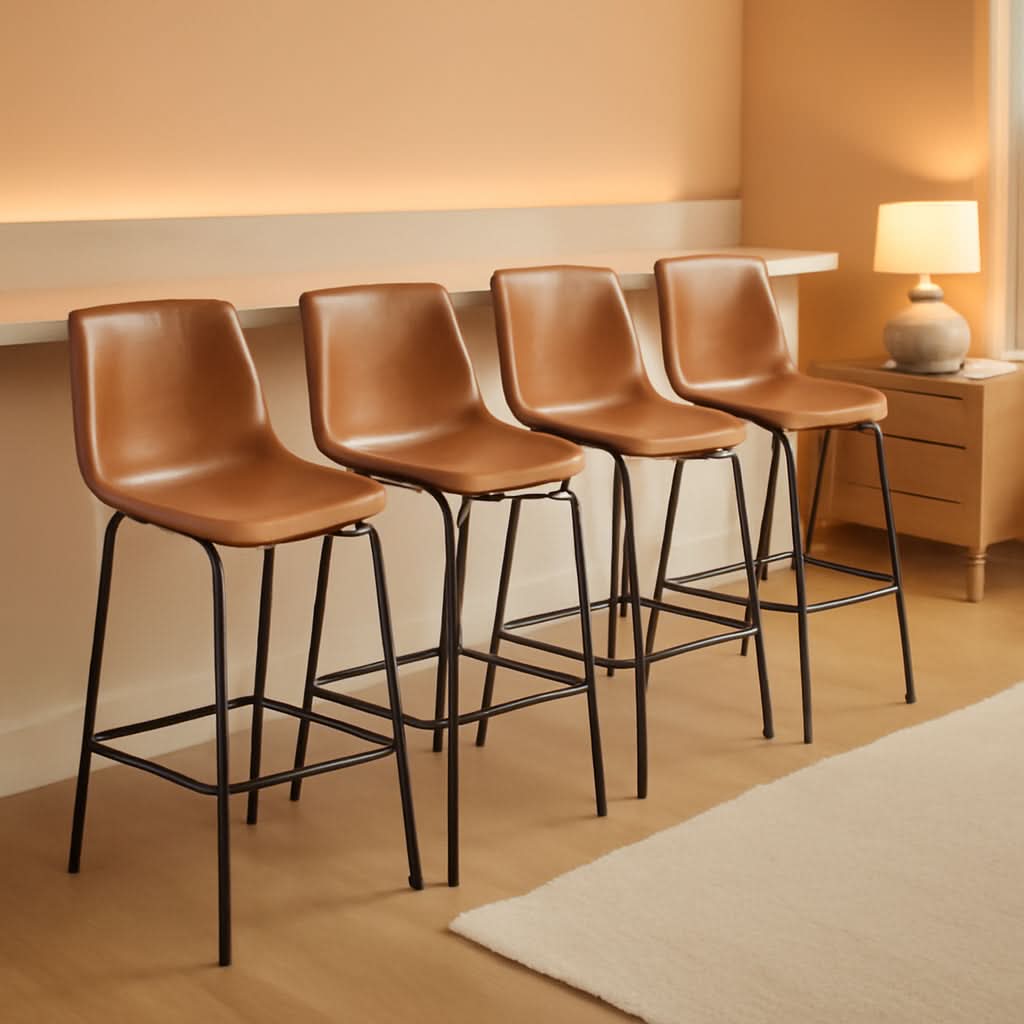 Bar Stools Set Of 4 26 Inch Brown PU Leather Counter Height