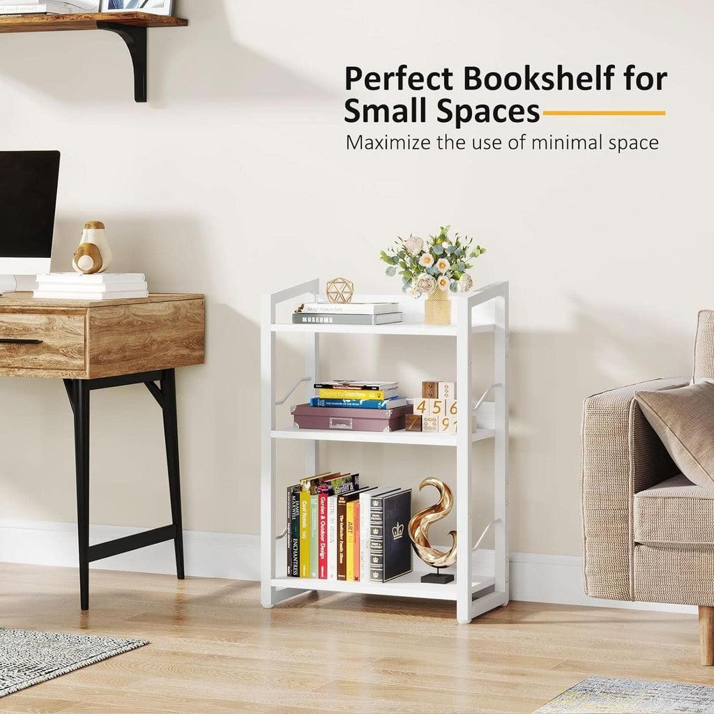 White 3 Tier Bookshelf for Small Space Living Room