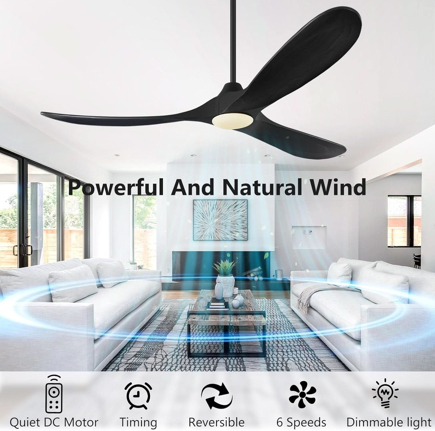 52 Inch Walnut Wood Ceiling Fan With Remote And LED Light