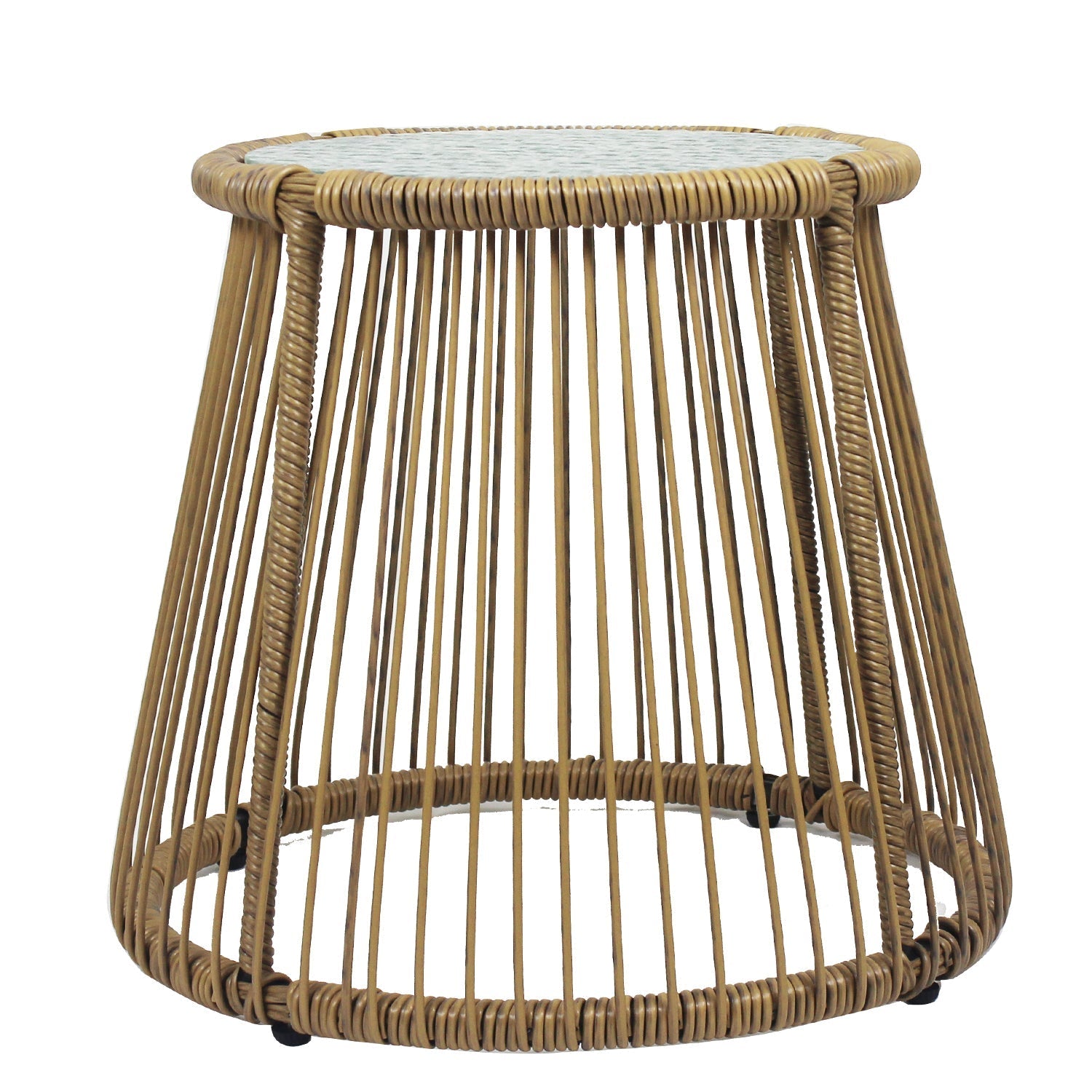 6PCS Outdoor Patio Balcony Natural Color Wicker Sofa Chair Set with Beige Cushion,Round Tempered Glass Table