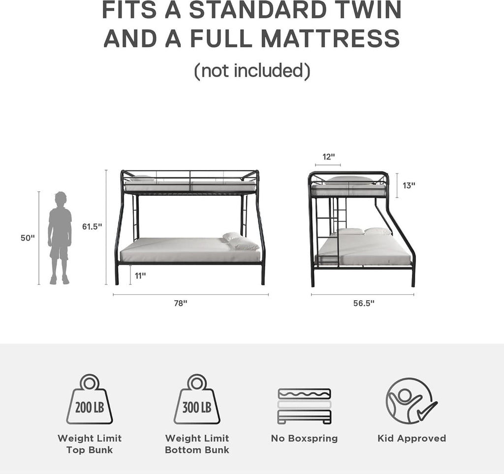 Dusty Metal Bunk Bed Frame Twin Over Full Black Finish
