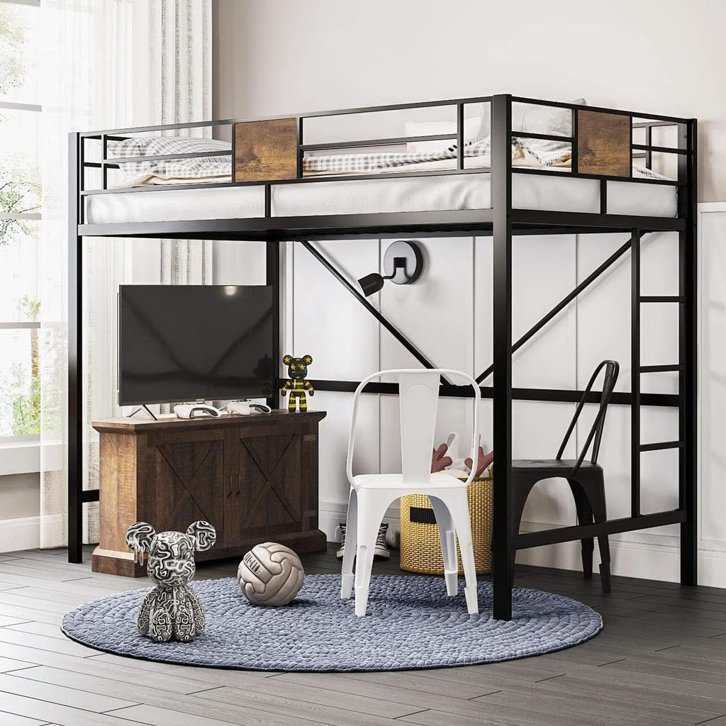 Twin Loft Bed With Ladder And Guard Rail In Rustic Style