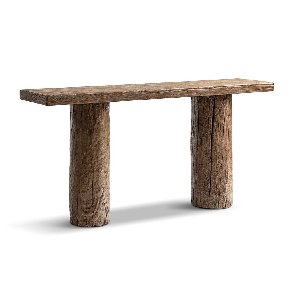 Arbor 60' Reclaimed Elm Double Pillar Console Table, Heritage Medium-Dark Brown