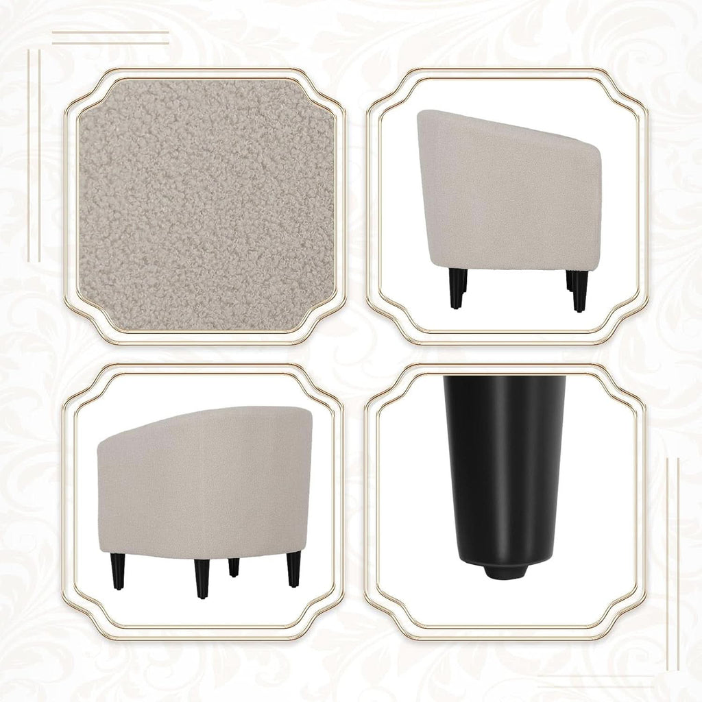 Grey Furry Barrel Accent Chair Velvet Textured Upholstered