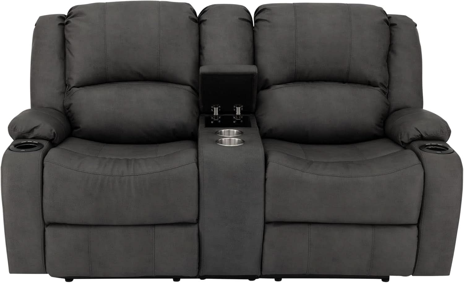 67 Inch Powered Wall Hugger Recliner Sofa Gunmetal Fabric