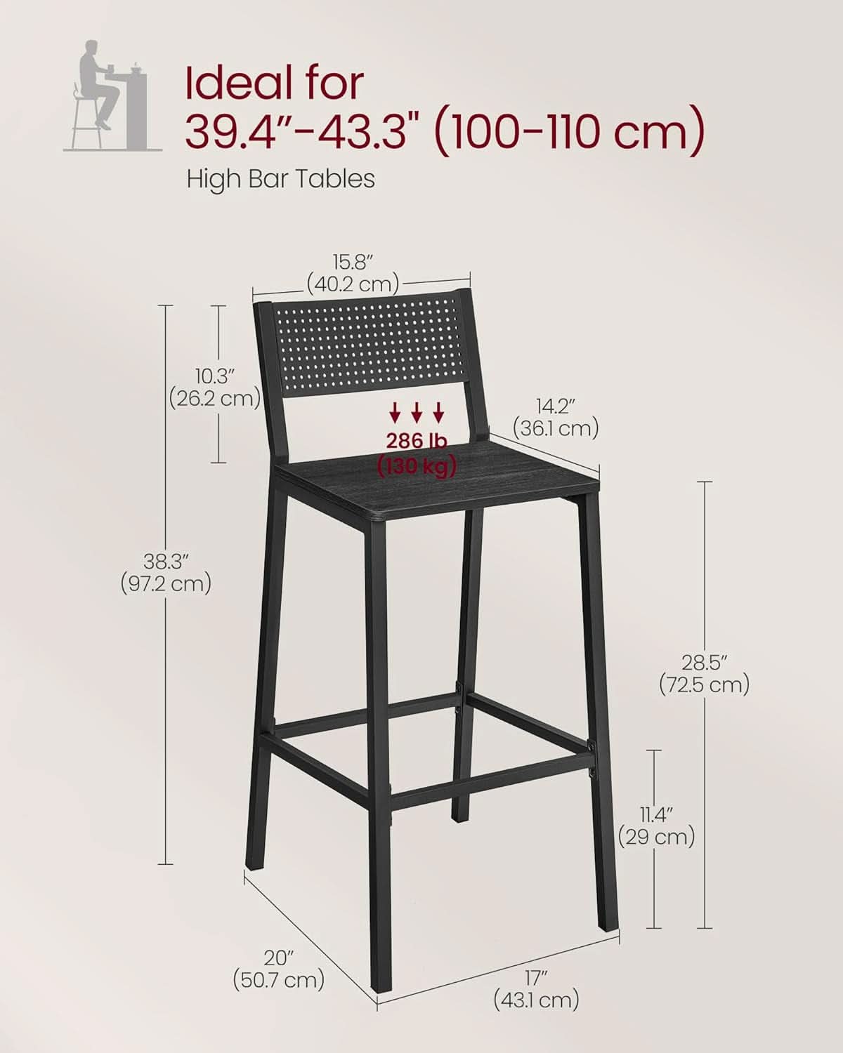 Industrial Charcoal Gray Bar Stools Set Of 2 for Kitchen