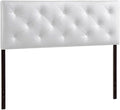 Modern White Faux Leather King Headboard With Buttons