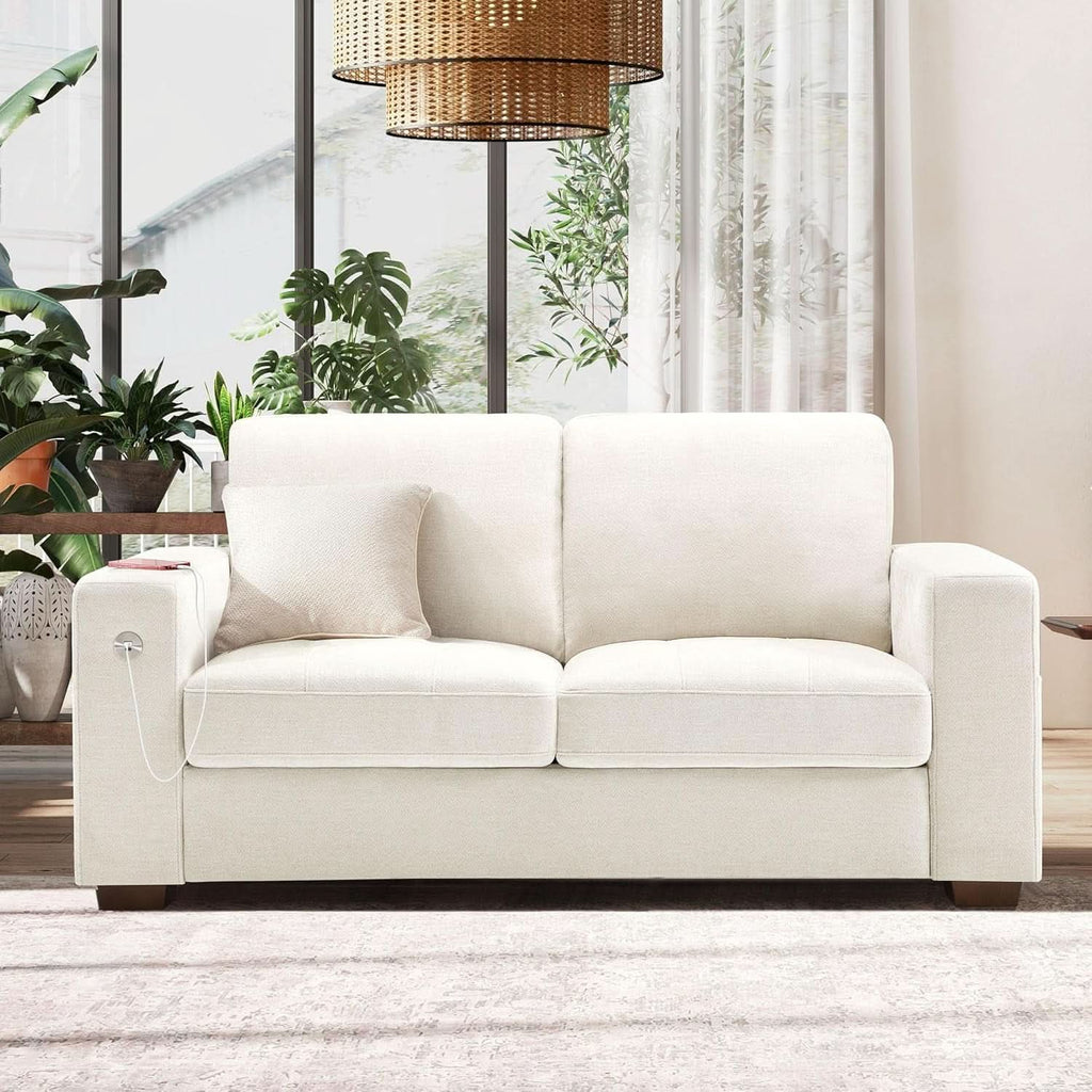 70 Inch Gray Chenille Loveseat With USB C Ports And Plush Cushions