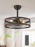 20 Inch Walnut Caged Fandelier Ceiling Fan With Light And Remote Control 6 Speeds With Timing