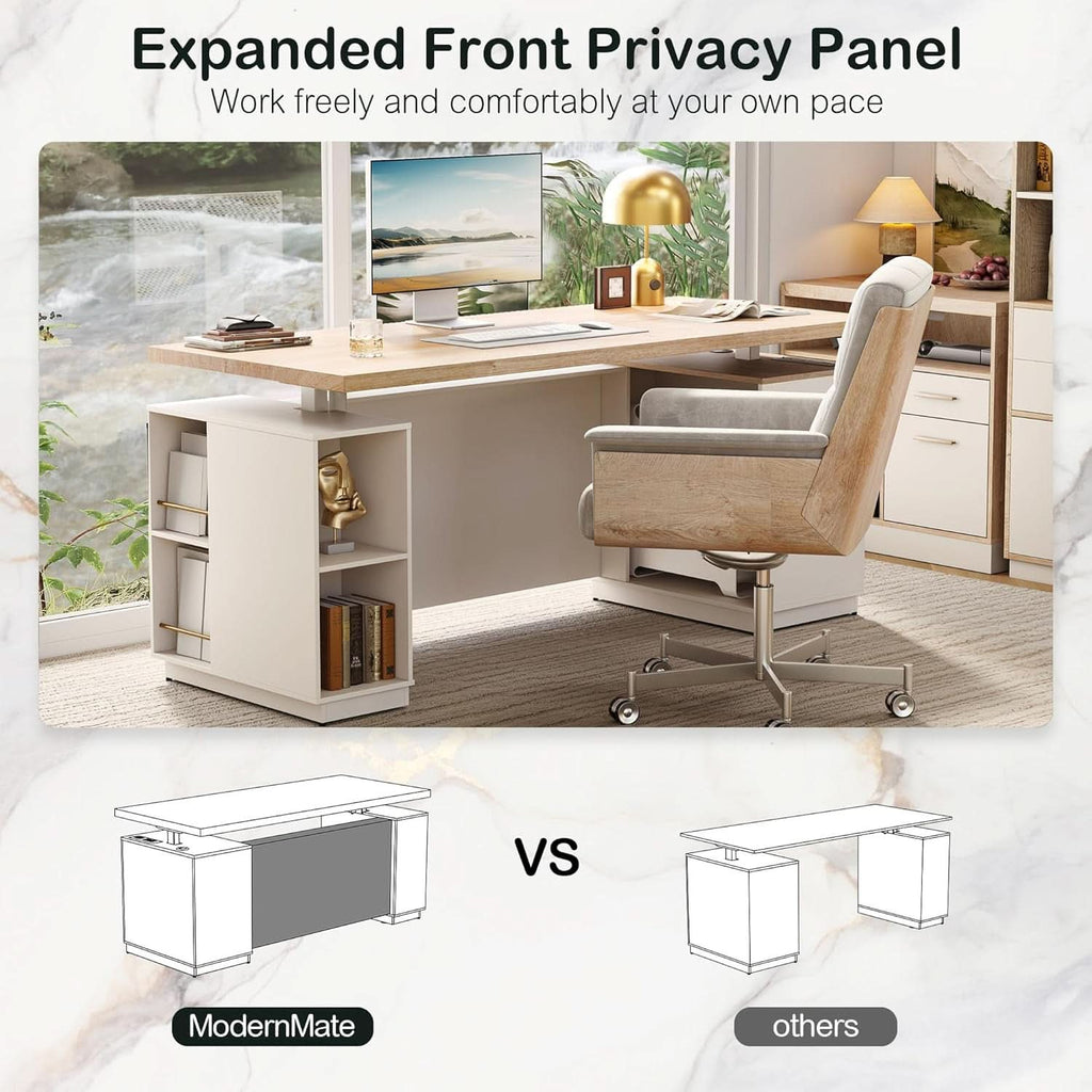 71 Inch L Shaped Standing Desk With USB Walnut Finish