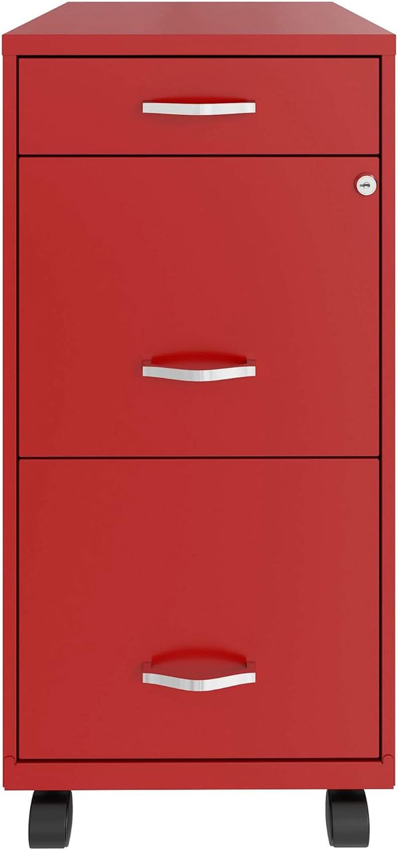 Red Mobile Box File Cabinet 3 Drawer Locking Office Storage