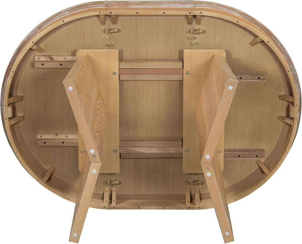 Retro Solid Wood Dining Set Natural Finish Extendable