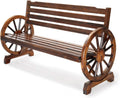 Rustic Wooden Garden Bench with Wagon Wheel Arms