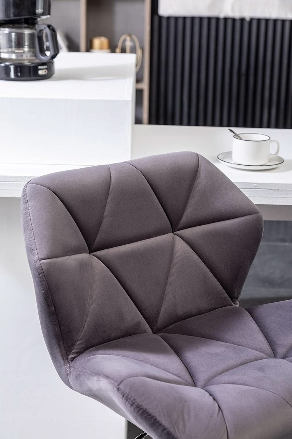 Breni Velvet Diamond Tufted Swivel Adjustable Height Bar Stool Set Of 2 Gray