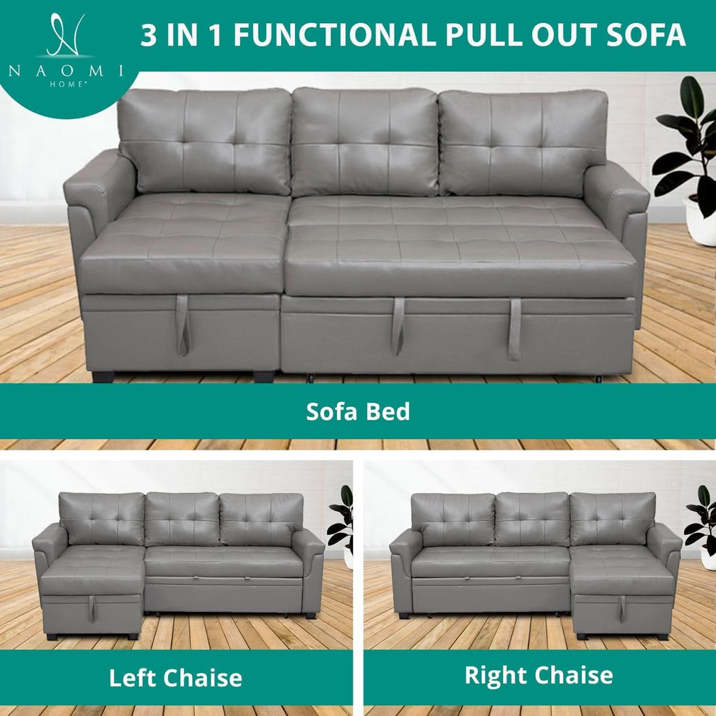 Gray Modern Sectional Sleeper Sofa With Storage Chaise