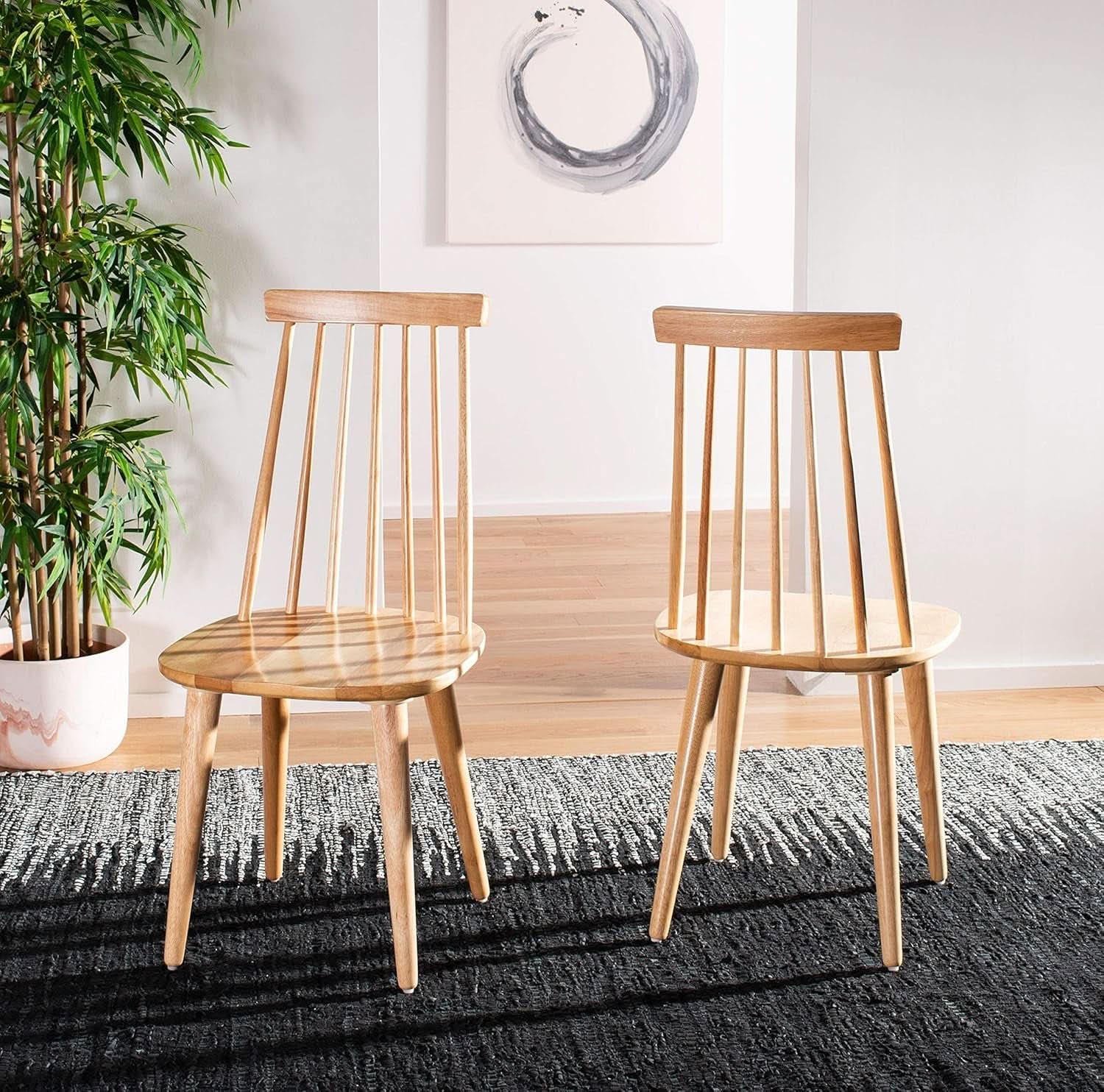 Wood Farmhouse Spindle Dining Chair Natural Finish Set Of 2