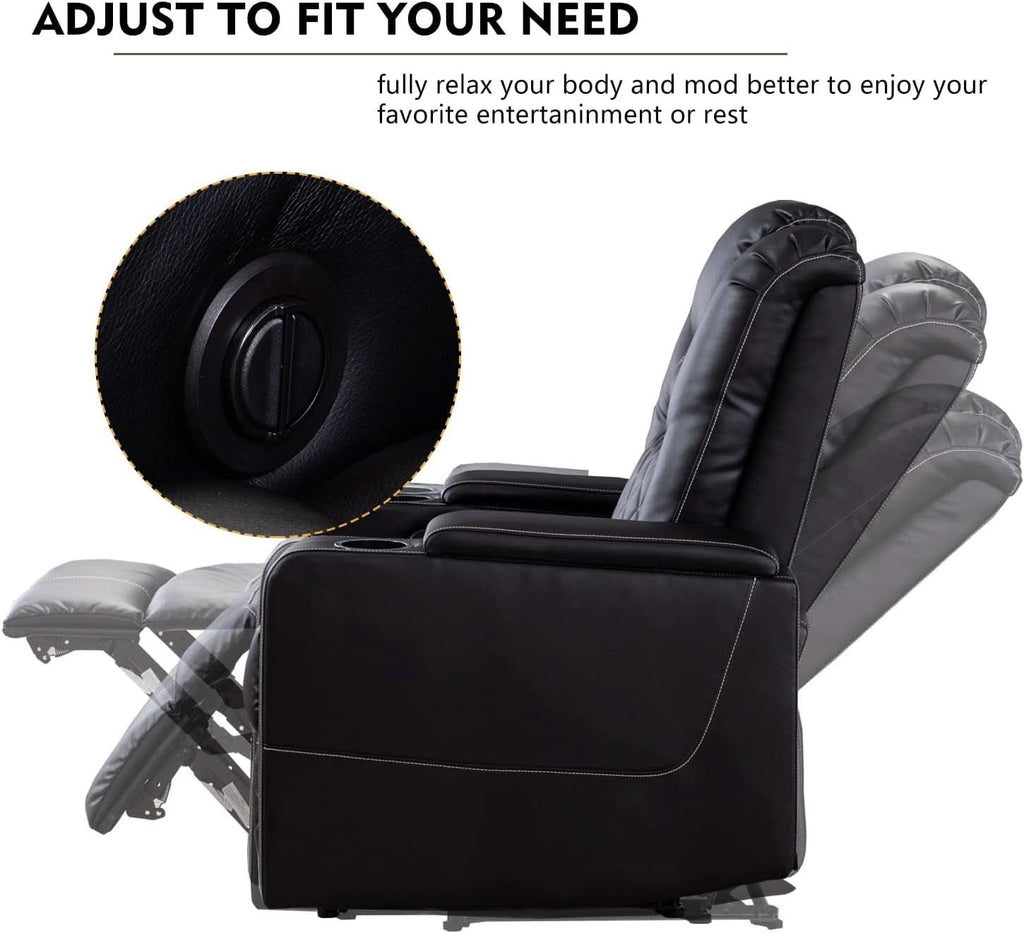 Black Leather Power Recliner With Usb And Cup Holders