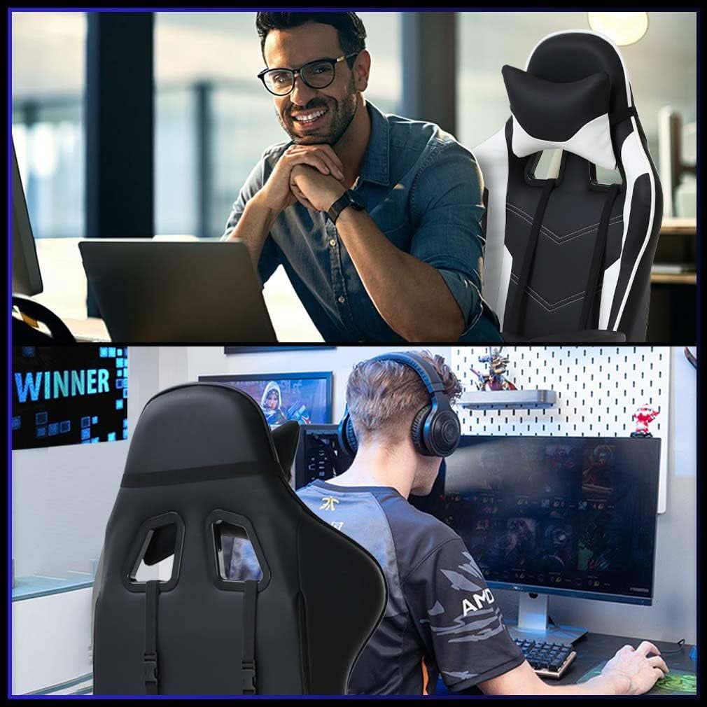 Ergonomic Gaming Chair With Lumbar Support Footrest White