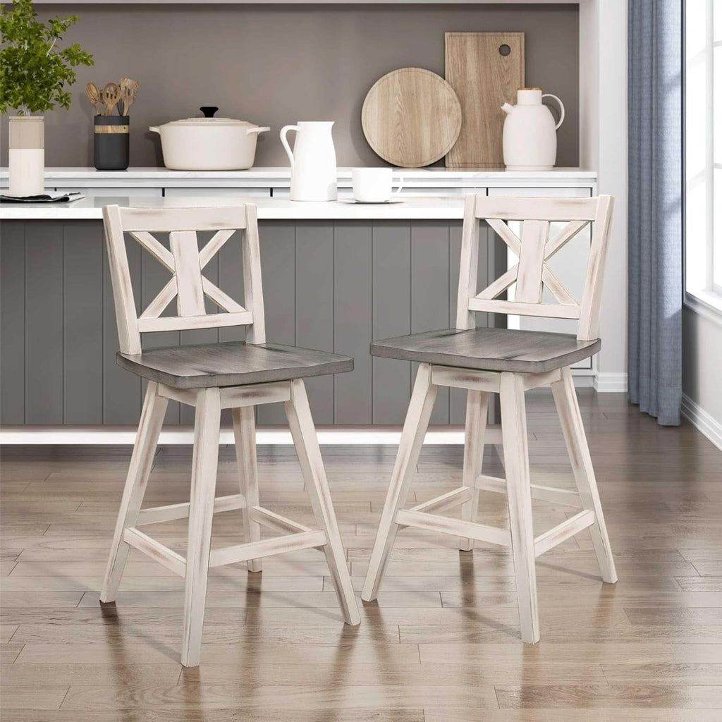 Amsonia Counter Height Swivel Barstool Set 2 White