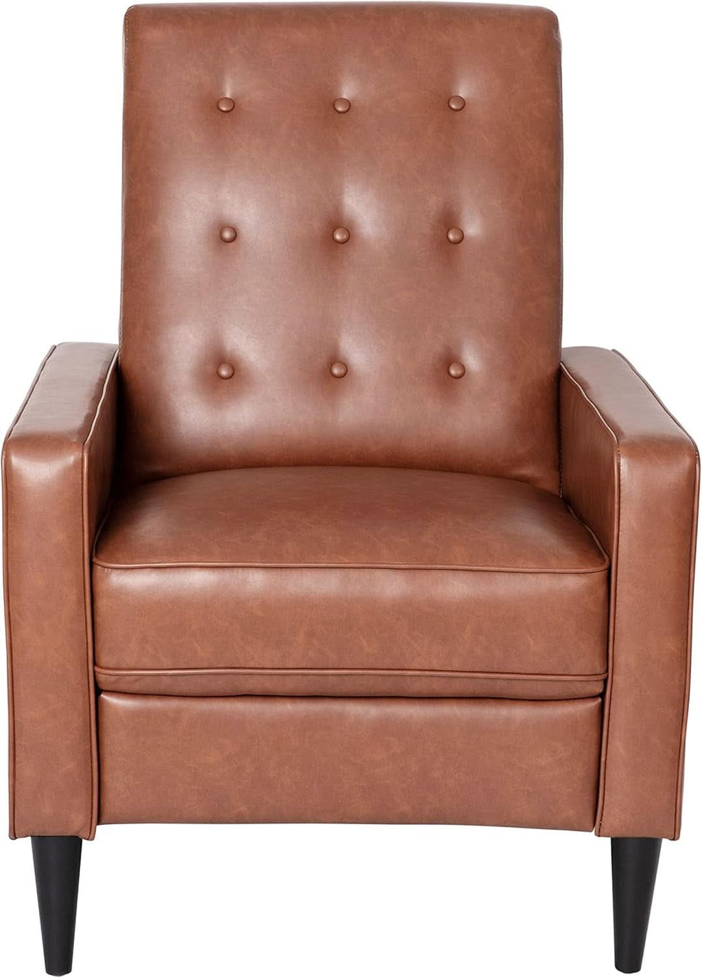 Erza Cognac Brown Leathersoft Pushback Mid Century Modern Recliner Chair