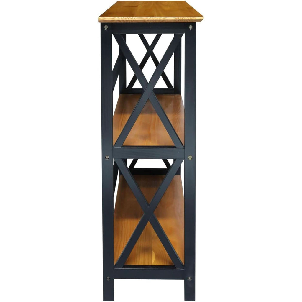 Shelf Bookcase Antique Walnut Black Three Shelf X Design