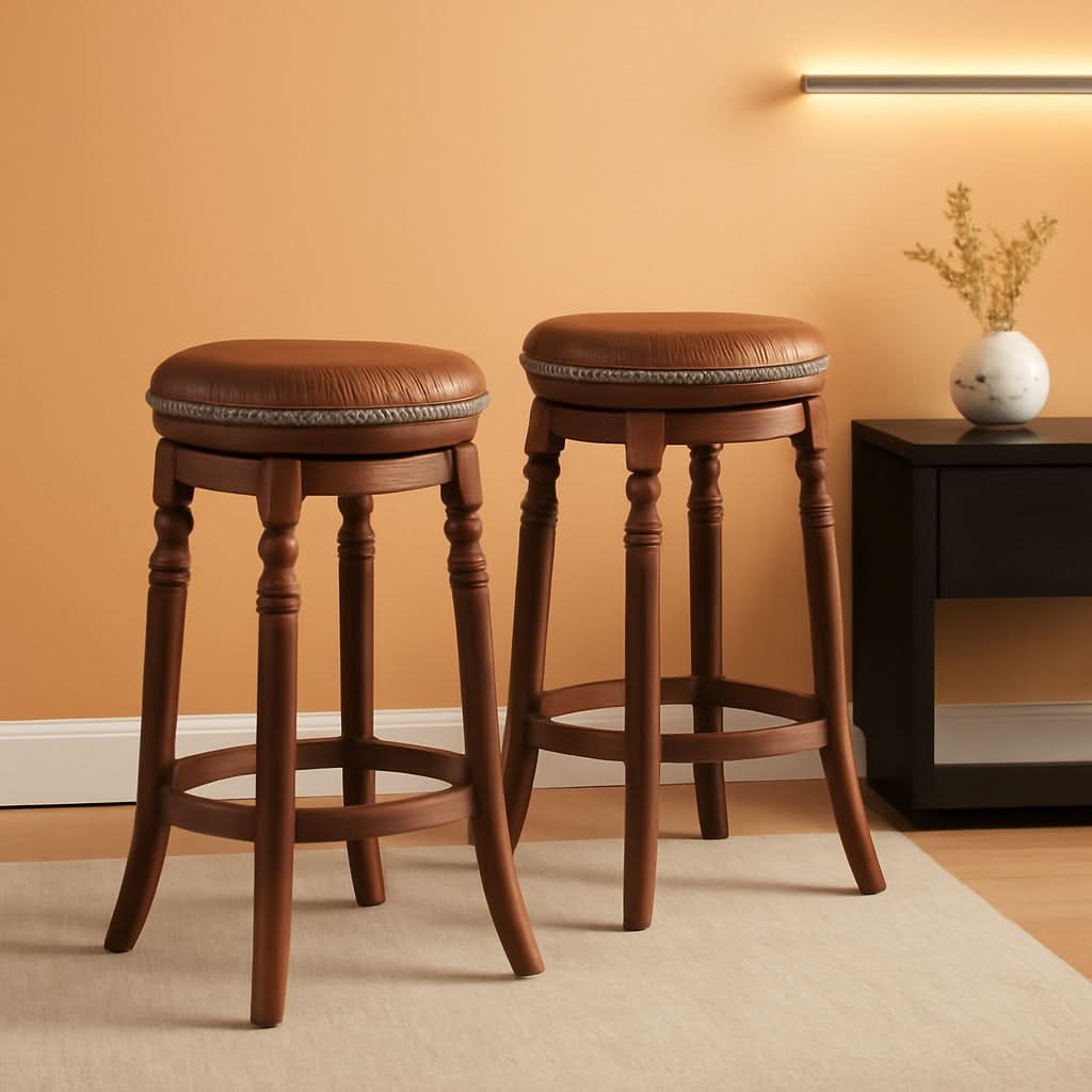 24 Inch Swivel Bar Stool Set Of 2 With Upholstered Seat And Rubber Wood Frame For Kitchen Island