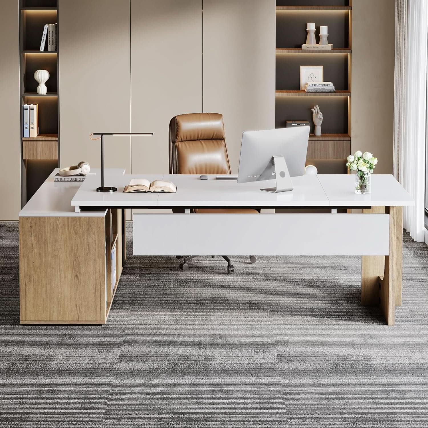 Premium White Engineered Wood Corner Desk 74.8 Inches