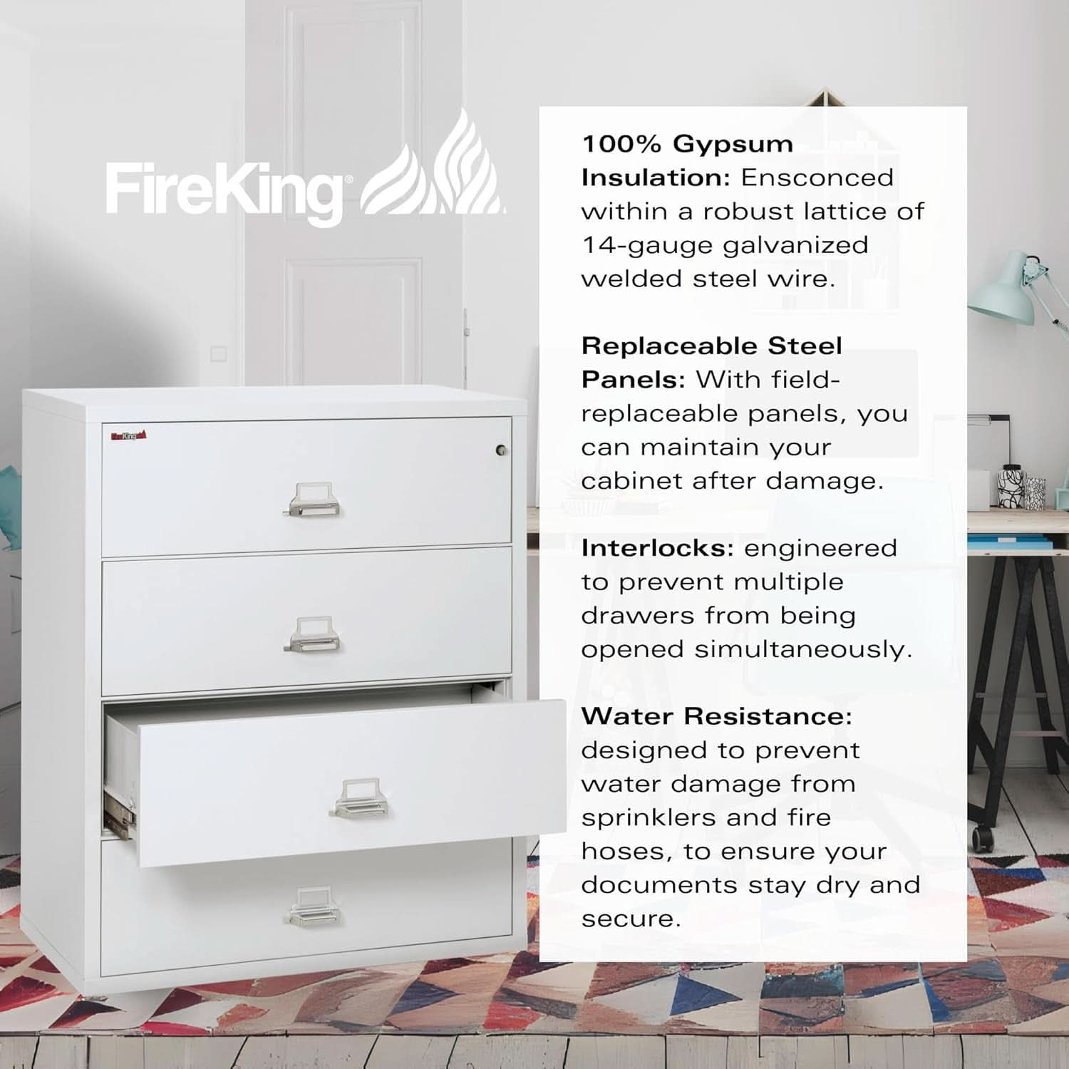 White 4 Drawer Fire Safe Lateral File Cabinet 1 Hour
