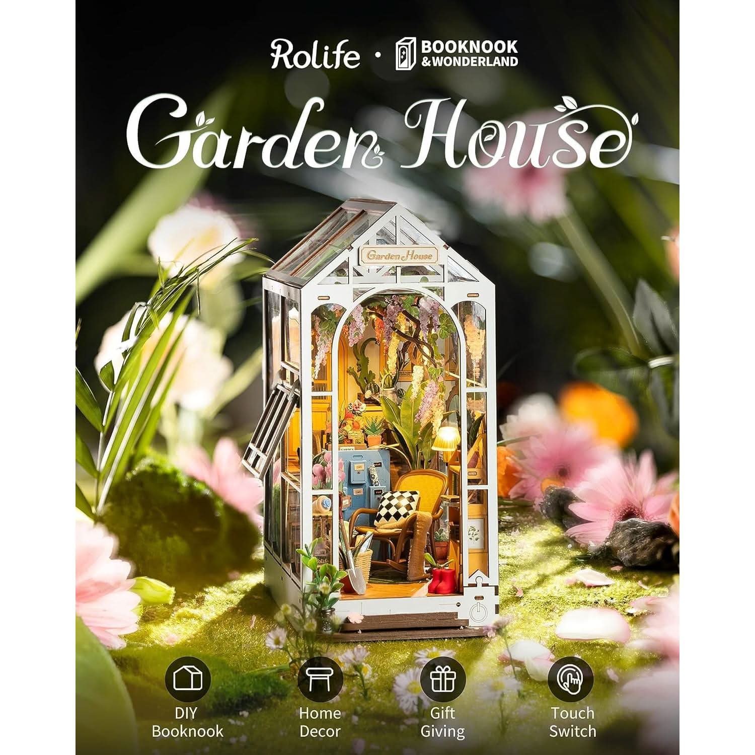 DIY Garden House Book Nook Kit With LED Lights Bookshelf
