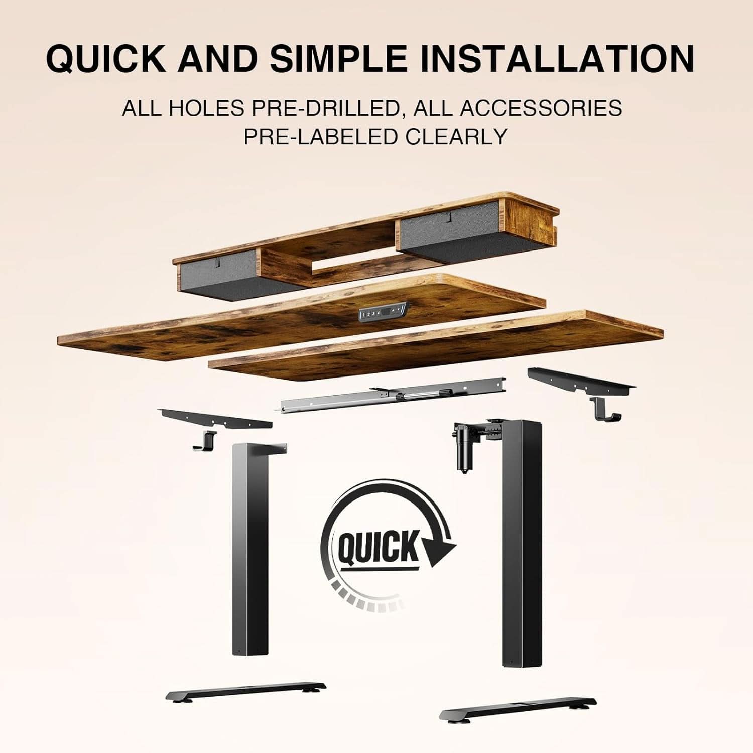 Brown 47.2 Inch Standing Desk Monitor Riser Drawers