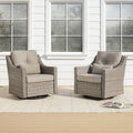2 Piece Patio Wicker Chairs Set With 360 Degree Rocking Swivel Outdoor Rattan Thick Cushions For Backyard