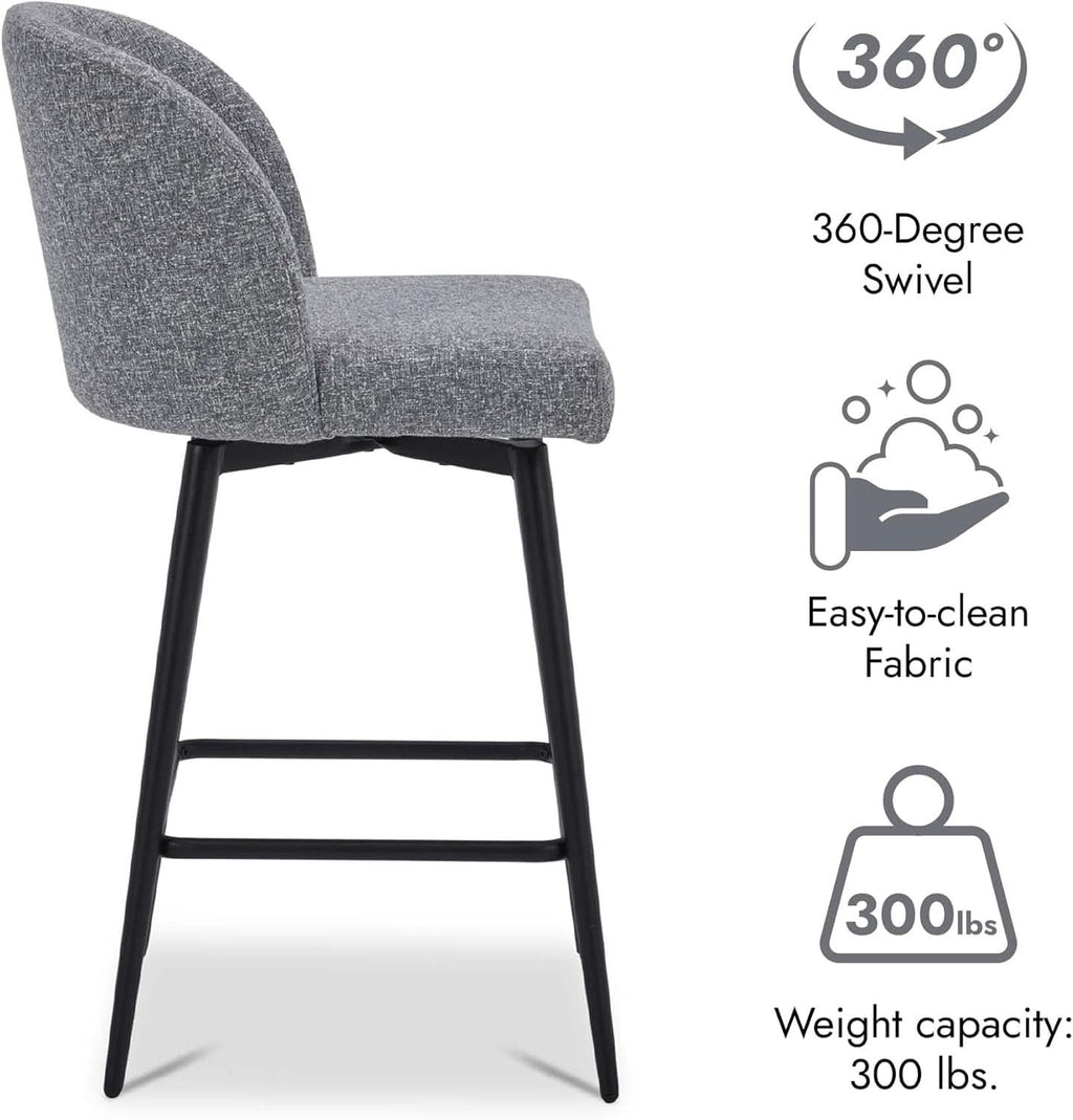 Set Of 3 Counter Height Bar Stools 360 Degree Swivel Grey