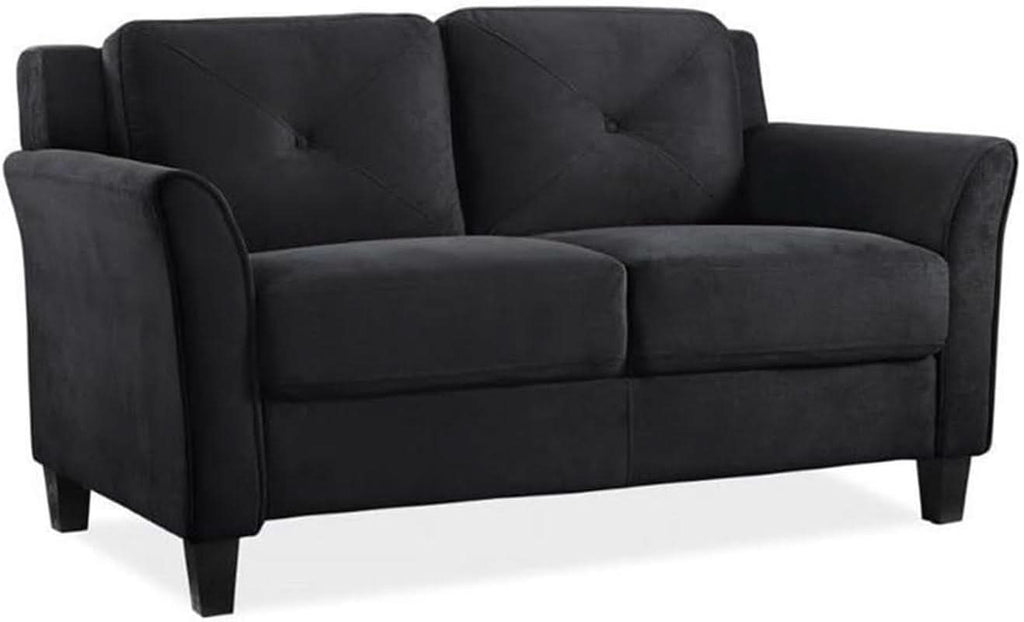 2 Piece Living Room Sofa And Loveseat Set In Black Microfiber Upholstery With 67.3 Inch Total Seat Width