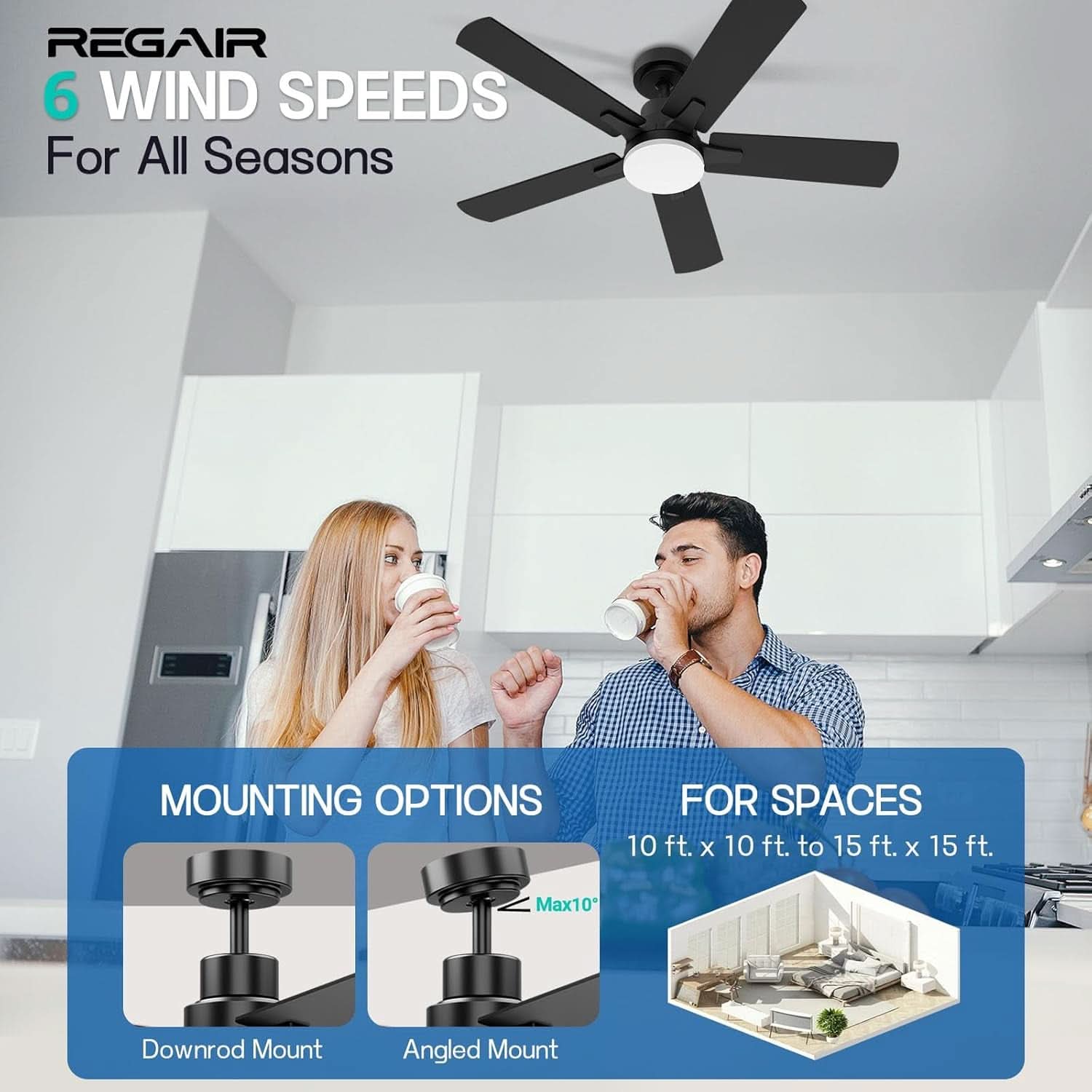 42 Inch Ceiling Fan With Light Remote DC Motor 3CCT Black