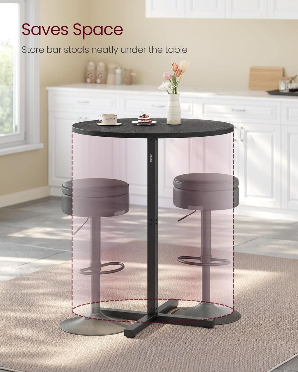 Round Pub Table 23 Inch Diameter Ebony Black Metal Frame