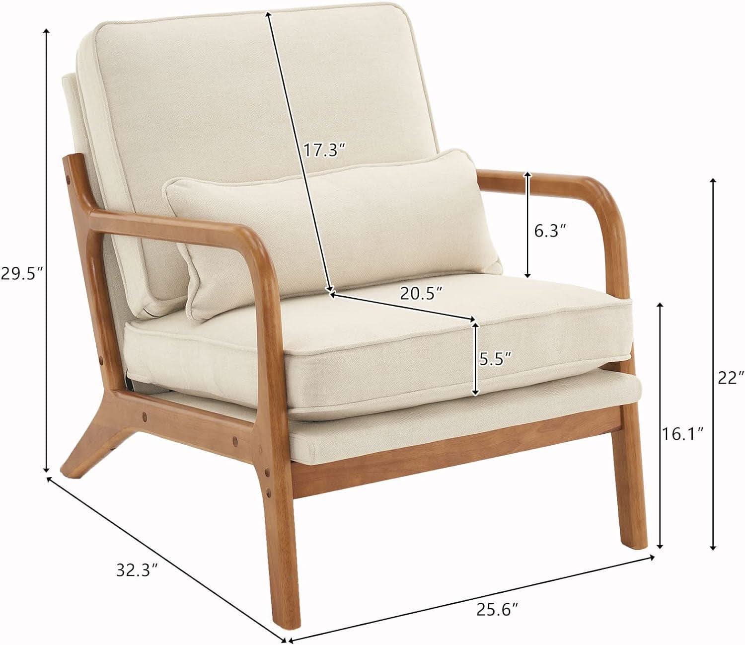 Beige Upholstered Accent Chairs Set Of 2 Mid Century Modern