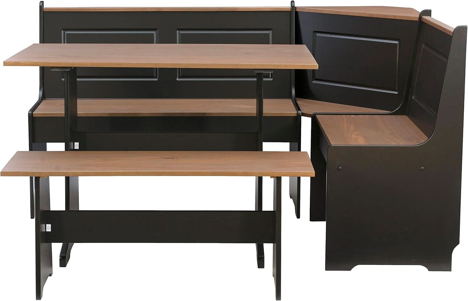 Black Pecan Five Seat Dining Set With Storage Benches