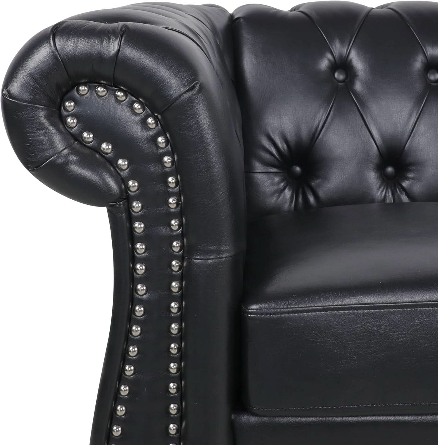 Modern Black Faux Leather Tufted Sofa and Chair Set